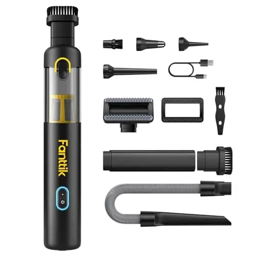 Fanttik Slim V8 APEX Car Vacuum, 4-in-1 Portable Mini Cordless Vacuum with 19000pa Suction Power, Type-C Charge, 2 Suction Modes, Handheld Vacuum for Small Jobs, Car, Office Desk, Keyboards (Black) - Fanttik