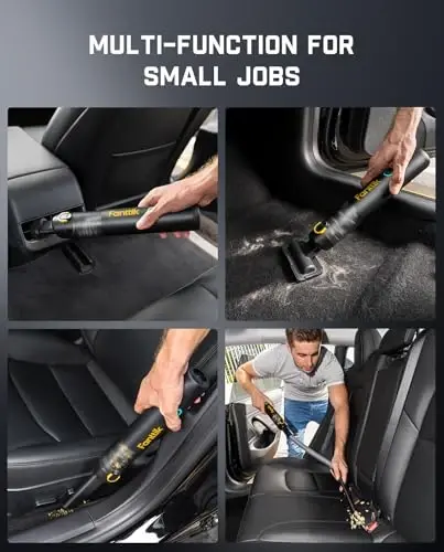 Fanttik Slim V8 APEX Car Vacuum, 4-in-1 Portable Mini Cordless Vacuum with 19000pa Suction Power, Type-C Charge, 2 Suction Modes, Handheld Vacuum for Small Jobs, Car, Office Desk, Keyboards (Black) - 5