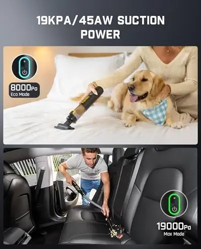 Fanttik Slim V8 APEX Car Vacuum, 4-in-1 Portable Mini Cordless Vacuum with 19000pa Suction Power, Type-C Charge, 2 Suction Modes, Handheld Vacuum for Small Jobs, Car, Office Desk, Keyboards (Black) - 6