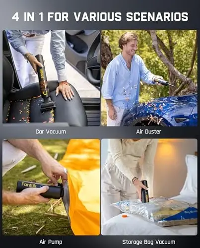 Fanttik Slim V8 APEX Car Vacuum, 4-in-1 Portable Mini Cordless Vacuum with 19000pa Suction Power, Type-C Charge, 2 Suction Modes, Handheld Vacuum for Small Jobs, Car, Office Desk, Keyboards (Black) - 4