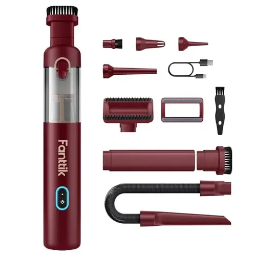 Fanttik Slim V8 APEX Car Vacuum, 4-in-1 Portable Mini Cordless Vacuum with 19000pa Suction Power, Type-C Charge, 2 Suction Modes, Handheld Vacuum for Small Jobs, Car, Office Desk, Keyboards (Red) - 1