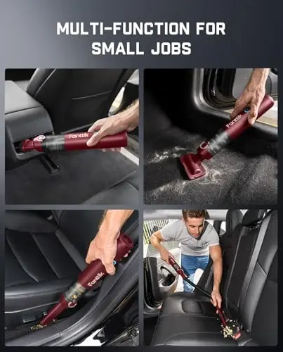 Fanttik Slim V8 APEX Car Vacuum, 4-in-1 Portable Mini Cordless Vacuum with 19000pa Suction Power, Type-C Charge, 2 Suction Modes, Handheld Vacuum for Small Jobs, Car, Office Desk, Keyboards (Red) - 5
