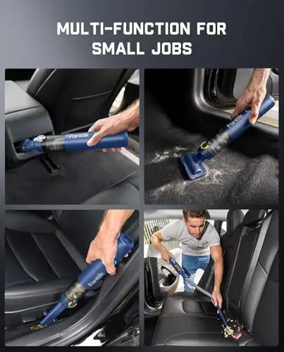 Fanttik Slim V8 APEX Car Vacuum, 4-in-1 Portable Mini Cordless Vacuum with 19000pa Suction Power, Type-C Charge, 2 Suction Modes, Handheld Vacuum for Small Jobs, Car, Office Desk, Keyboards (Blue) - 5