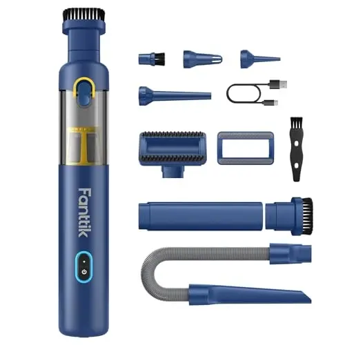 Fanttik Slim V8 APEX Car Vacuum, 4-in-1 Portable Mini Cordless Vacuum with 19000pa Suction Power, Type-C Charge, 2 Suction Modes, Handheld Vacuum for Small Jobs, Car, Office Desk, Keyboards (Blue) 