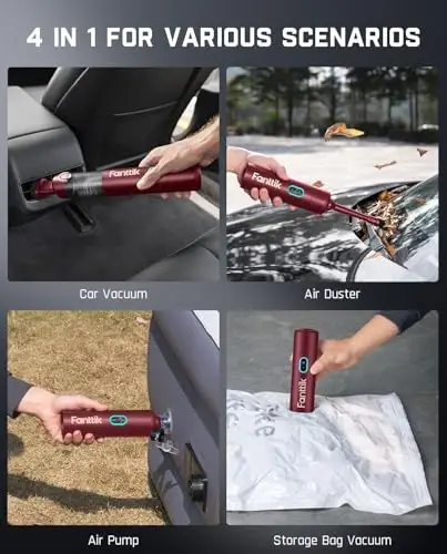 Fanttik Slim V8 APEX Car Vacuum, 4-in-1 Portable Mini Cordless Vacuum with 19000pa Suction Power, Type-C Charge, 2 Suction Modes, Handheld Vacuum for Small Jobs, Car, Office Desk, Keyboards (Red) - 2