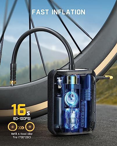 Fanttik X8 Ace Bike Pump 150PSI Fast Portable Tire Inflator, Cordless Rechargeable Electric Bicycle Air Pump, Auto Stop, with Presta and Schrader Valve for Fat, Mountain Bike, City Bike, Road Bike - Fanttik (1)