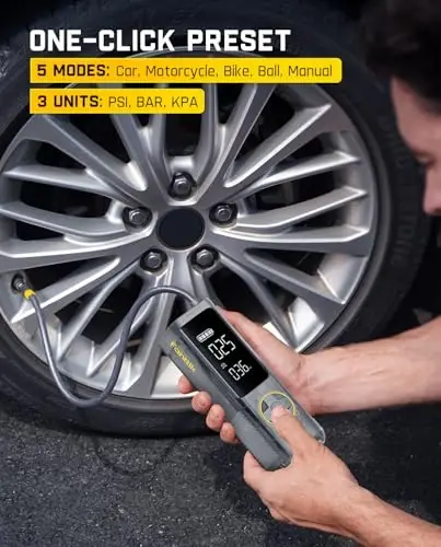 Fanttik X8 APEX Tire Inflator Portable Air Compressor, 1 Min Fast Inflation, 150PSI Cordless Tire Inflator with LED Dual Screen, Suitable for Car, Bike, Motorcycle, Up to 26.3″ Tires, Mechanical Gray - 6