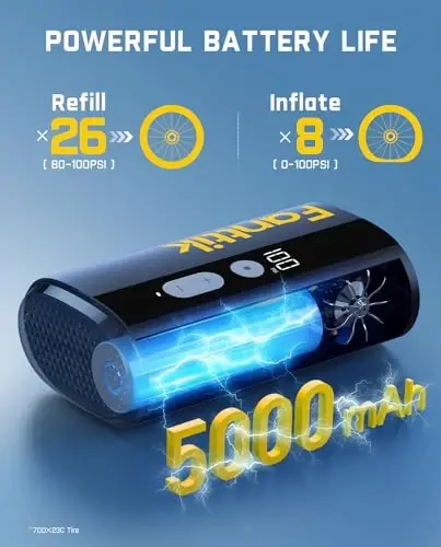 Fanttik X9 Ace Mini Velosiped Shinalari Pompasi, 32s Tez Shishiradigan Velosiped Pompasi O'lchovchi bilan, 150PSI Elektrik Havo Pompasi Presta va Schrader Klapan bilan, Yo'l Velosipedi, Tog' Velosipedi, E-Velosiped, Shahar Velosipedi uchun Mos - 3