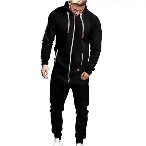 Fanxing Men's Tracksuits 2Pcs Set Full Zip Up Jacket Coat Outfits Hoodies Sweatshirt with Sweatpants Sport Sweatsuits Hip Pop Streetwear Mens Cargo Sweatpants Joggers Black,XL - 1