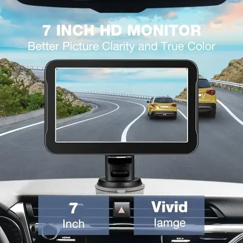 Faqatgina zaxira kamera monitori - Avtomobillar, yuk mashinalari, SUVlar, mikroavtobuslar, RVlar, treylerlar, lagerlar uchun 7 dyuymli HD tasvirni zaxira qilish kamera ekrani, Dashboard/Oyna o'rnatish, 12V/24V, Kamera kiritilmagan (7 dyuym). - CHUANGANZHUO (1)