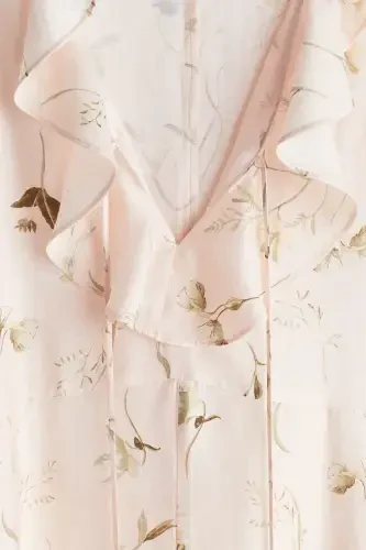 Farbalalı Elbise-Toz pembe/Çiçekli - 4