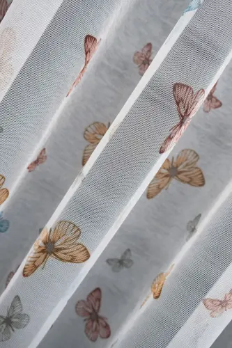 Farbateks Butterfly Butterfly Patterned Model Colorful Sparse Pleated Ironless Tulle Curtain-white butterfly - 4