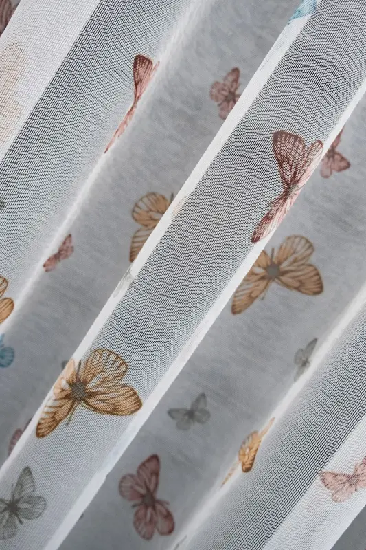 Farbateks Butterfly Butterfly Patterned Model Colorful Sparse Pleated Ironless Tulle Curtain-white butterfly - 4