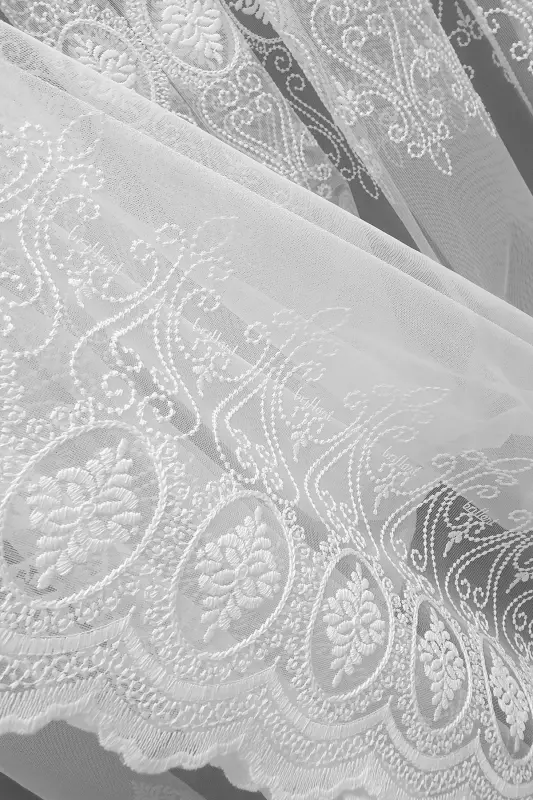 Farbateks Dikim Damask Salon Model Tasarım Tül 3kat Sık Pileli Tül Perde-Beyaz - 3