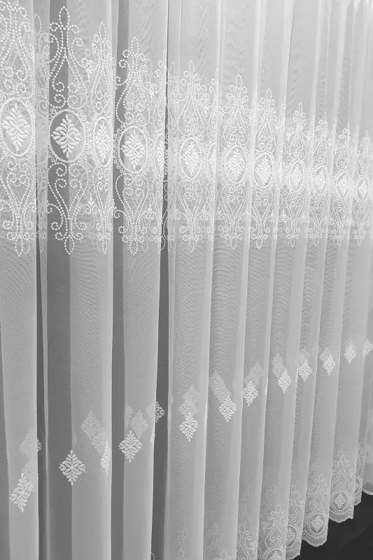 Farbateks Dikim Damask Salon Model Tasarım Tül 3kat Sık Pileli Tül Perde-Beyaz - 4