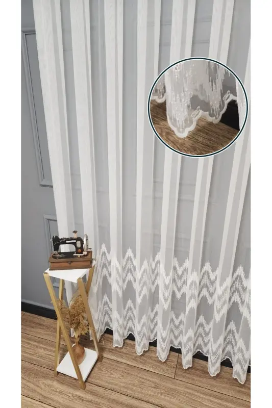 Farbateks Dikim Etek Geniş Ritim Model Desenli 2 Kat Pileli Kırışmaz Ütü Istemez Keten Tül Perde-YRİYİM - TAÇ