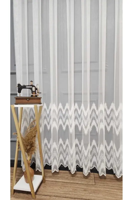 Farbateks Dikim Etek Geniş Ritim Model Desenli 2 Kat Pileli Kırışmaz Ütü Istemez Keten Tül Perde-YRİYİM - 5