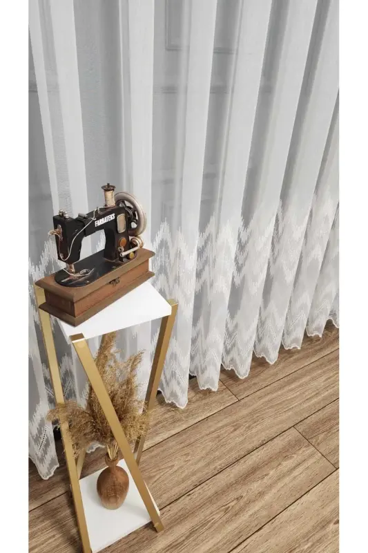 Farbateks Dikim Etek Geniş Ritim Model Desenli 2 Kat Pileli Kırışmaz Ütü Istemez Keten Tül Perde-YRİYİM - 2