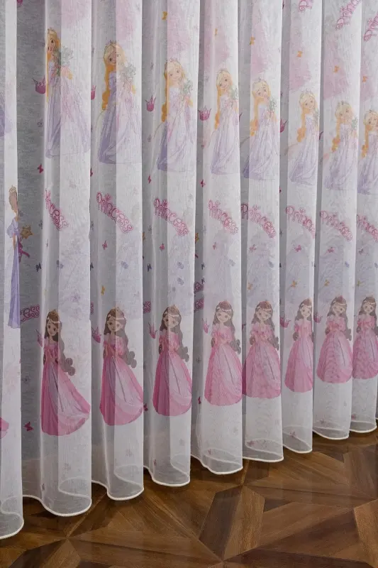 Farbateks Dikim Princess Princess Patterned Model Colorful Girls Room 2 Layer Pleated Tulle Curtain - 2