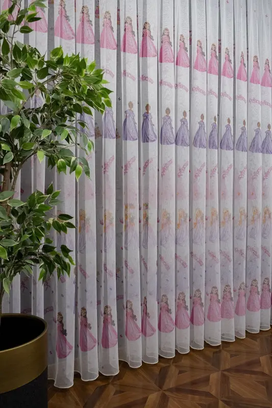 Farbateks Dikim Princess Princess Patterned Model Colorful Girls Room 2 Layer Pleated Tulle Curtain - 6