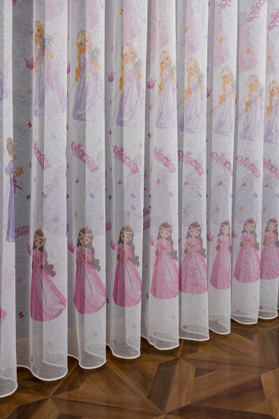 Farbateks Dikim Princess Princess Patterned Model Colorful Girls Room 2 Layer Pleated Tulle Curtain - 6