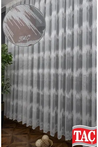 Farbateks Dikim Zigzag Kort Işlemeli 2kat Pileli Tül Perde-Zigzag - 1