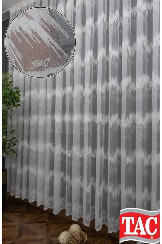 Farbateks Dikim Zigzag Kort Işlemeli 2kat Pileli Tül Perde-Zigzag - TAÇ