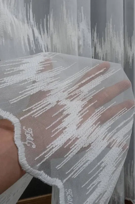 Farbateks Dikim Zigzag Kort Işlemeli 2kat Pileli Tül Perde-Zigzag - 4