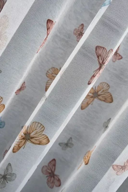 Farbateks Butterfly Kelebek Desenli Model Renkli Seyrek Pileli Ütü Istemez Tül Perde-beyaz kelebek - 4