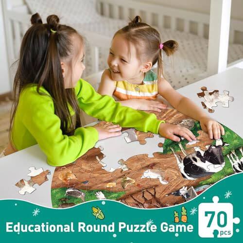 Farm Animals Round Jigsaw Puzzles, Jumbo Floor Puzzle for Kids, Large 70 Piece Barn Puzzle for Toddler Ages 3-5, Preschool Learning Educational Christmas Birthday Gift Gift for 4-8 Years Old Boy Girl - 6