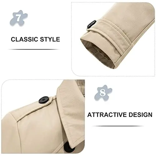 FARVALUE Ayollar uchun suv o'tkazmaydigan trench paltosi, ikki qatorli, shamolga chidamli klassik kamarli lapel palto, olinadigan kapyushonli - 7