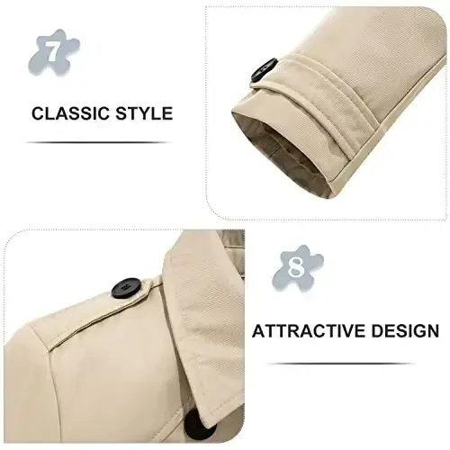 FARVALUE Ayollar uchun suv o'tkazmaydigan trench paltosi, ikki qatorli, shamolga chidamli klassik kamarli lapel palto, olinadigan kapyushonli - 7