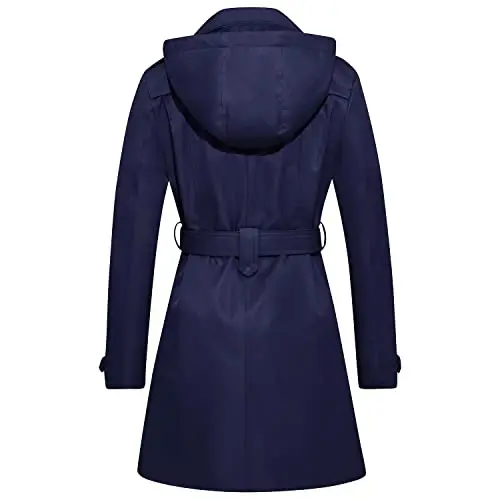 FARVALUE Women's Waterproof Trench Coat Double Breasted Windbreaker Classic Belted Lapel Overcoat with Removable Hood - 2