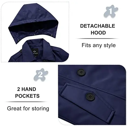 FARVALUE Women's Waterproof Trench Coat Double Breasted Windbreaker Classic Belted Lapel Overcoat with Removable Hood - 4