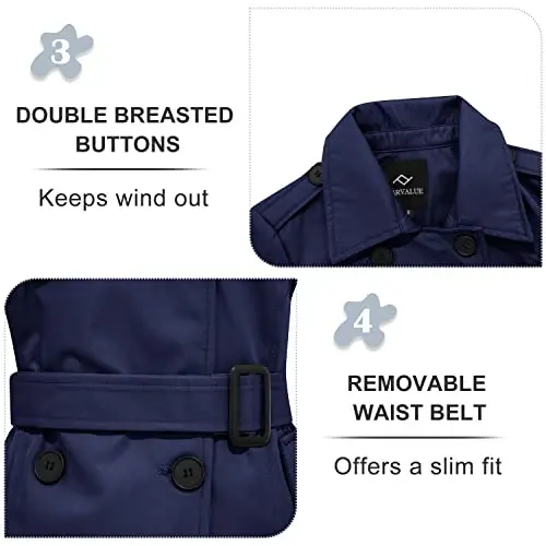 FARVALUE Women's Waterproof Trench Coat Double Breasted Windbreaker Classic Belted Lapel Overcoat with Removable Hood - 5