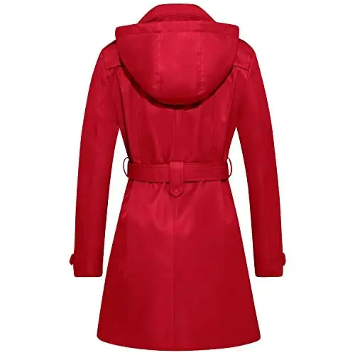FARVALUE Women's Waterproof Trench Coat Double Breasted Windbreaker Classic Belted Lapel Overcoat with Removable Hood - 2