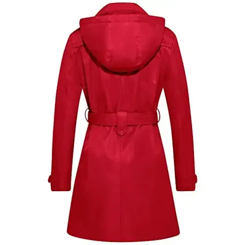 FARVALUE Women's Waterproof Trench Coat Double Breasted Windbreaker Classic Belted Lapel Overcoat with Removable Hood - 2