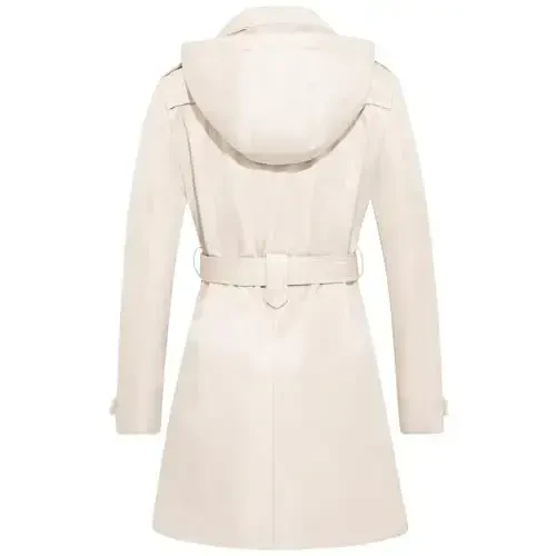 FARVALUE Women's Waterproof Trench Coat Double Breasted Windbreaker Classic Belted Lapel Overcoat with Removable Hood - 2