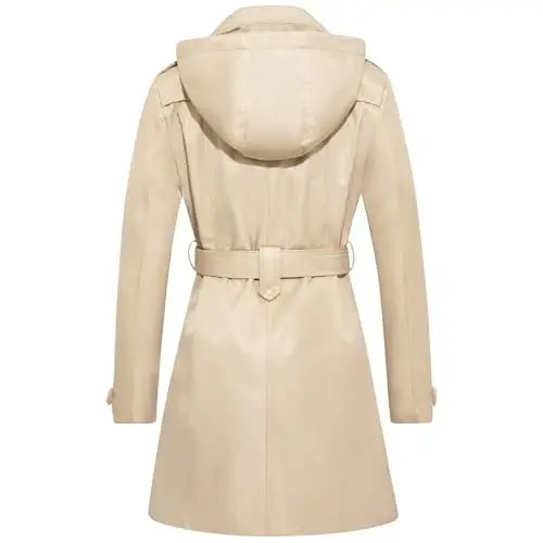 FARVALUE Women's Waterproof Trench Coat Double Breasted Windbreaker Classic Belted Lapel Overcoat with Removable Hood - 2