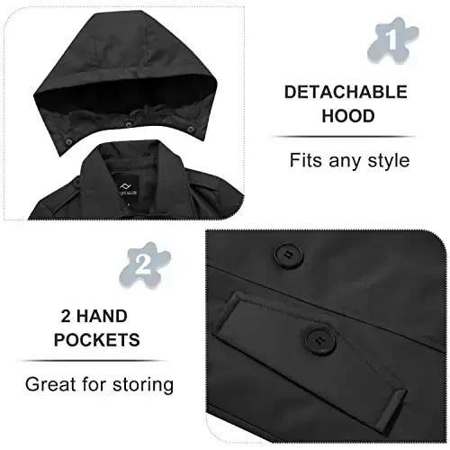 FARVALUE Women's Waterproof Trench Coat Double Breasted Windbreaker Classic Belted Lapel Overcoat with Removable Hood - 4