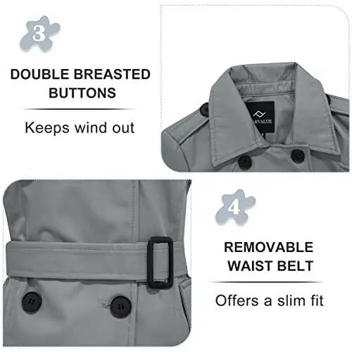 FARVALUE Women's Waterproof Trench Coat Double Breasted Windbreaker Classic Belted Lapel Overcoat with Removable Hood - 5