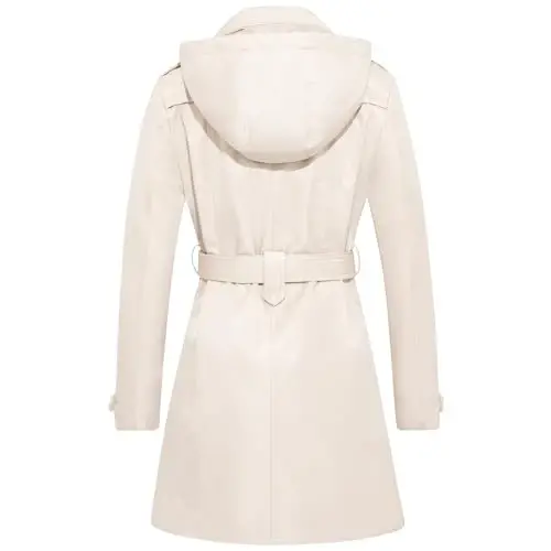 FARVALUE Women's Waterproof Trench Coat Double Breasted Windbreaker Classic Belted Lapel Overcoat with Removable Hood - 2