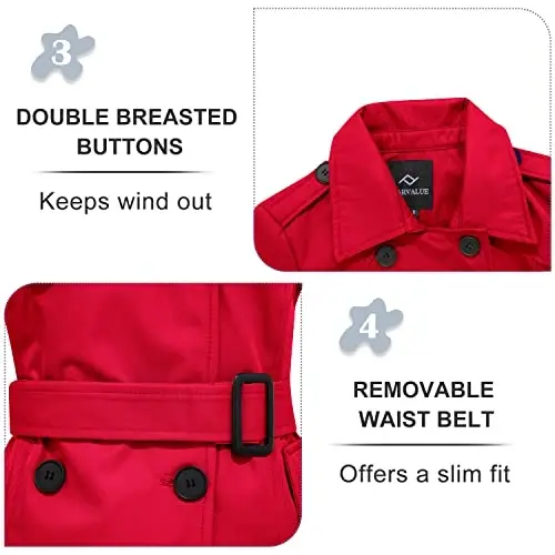 FARVALUE Women's Waterproof Trench Coat Double Breasted Windbreaker Classic Belted Lapel Overcoat with Removable Hood - 6