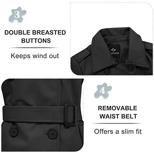 FARVALUE Women's Waterproof Trench Coat Double Breasted Windbreaker Classic Belted Lapel Overcoat with Removable Hood - 5