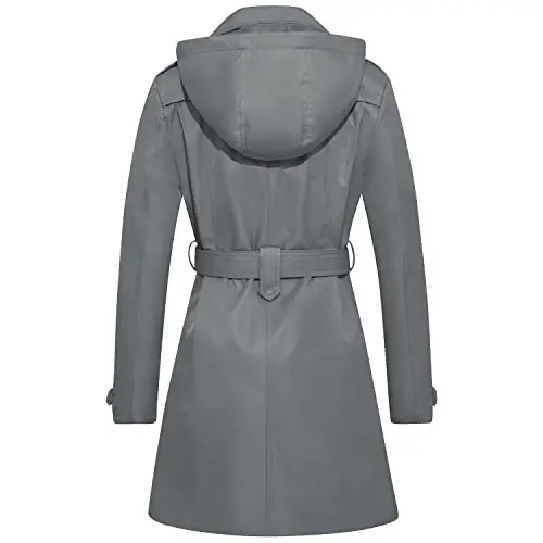 FARVALUE Women's Waterproof Trench Coat Double Breasted Windbreaker Classic Belted Lapel Overcoat with Removable Hood - 2