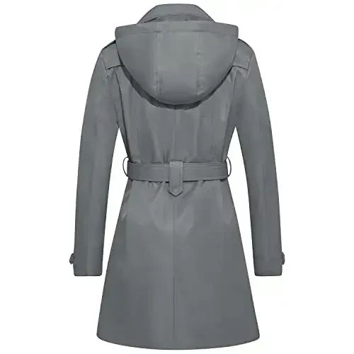 FARVALUE Women's Waterproof Trench Coat Double Breasted Windbreaker Classic Belted Lapel Overcoat with Removable Hood - 2