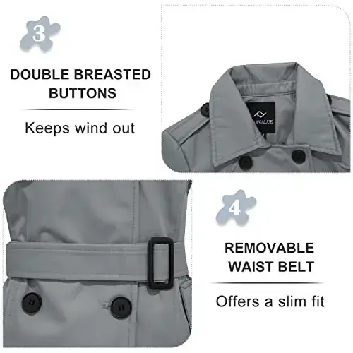 FARVALUE Women's Waterproof Trench Coat Double Breasted Windbreaker Classic Belted Lapel Overcoat with Removable Hood - 5