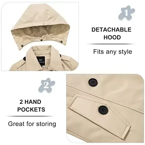 FARVALUE Women's Waterproof Trench Coat Double Breasted Windbreaker Classic Belted Lapel Overcoat with Removable Hood - 4