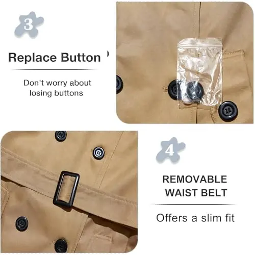 FARVALUE Women's Waterproof Trench Coat Double Breasted Windbreaker Classic Belted Lapel Overcoat with Removable Hood - 5