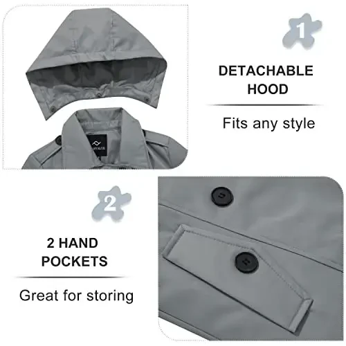 FARVALUE Women's Waterproof Trench Coat Double Breasted Windbreaker Classic Belted Lapel Overcoat with Removable Hood - 4